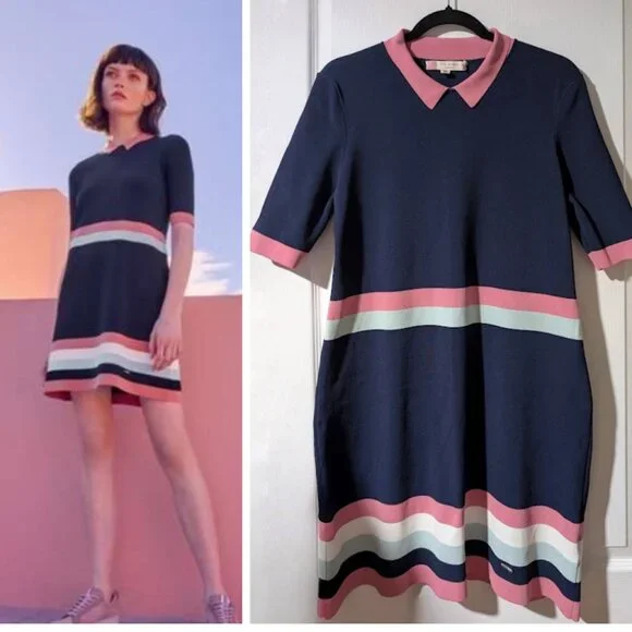 Ted Baker | 'Colour By Numbers' Origami Navy Knit Dress - Picture 1 of 16
